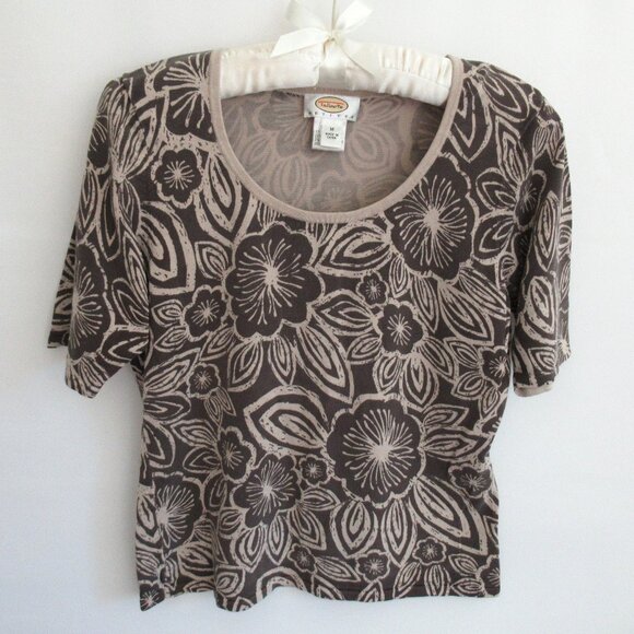 Talbots Pet brown floral scoop neck silk blend short sleeve sweater *Sz PM* - Picture 1 of 3